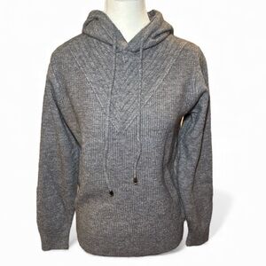 S. Christina 100% Cashmere Gray Hoodie Sweater Gift-Ready Luxury Knit Sz S/M